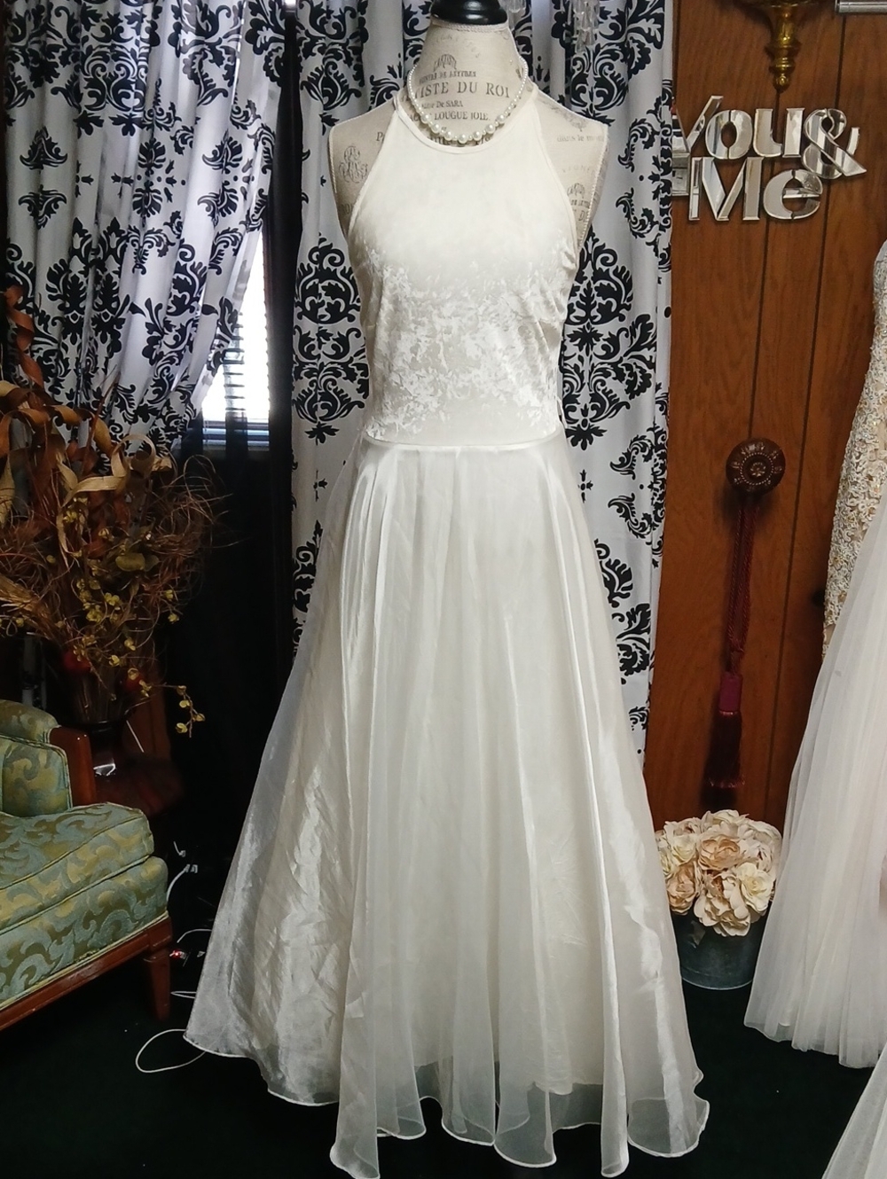Recollections White Halter Lace Bodice Maxi Dress